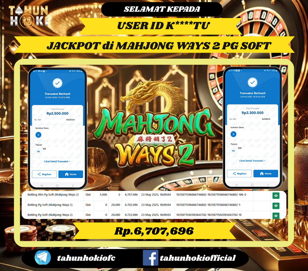 TAHUNHOKI MENANG MAHJONGWAYS 2 PG SOFT Rp. 6,707,696,- LUNAS