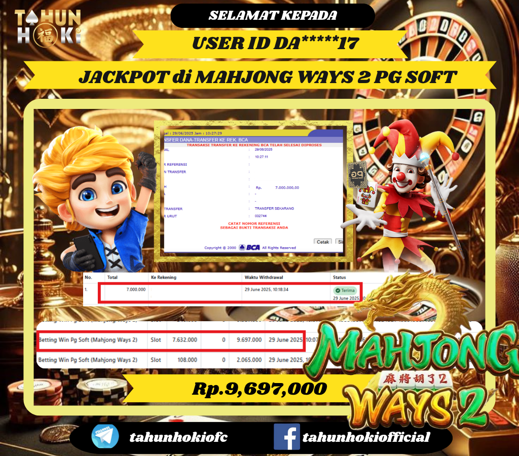 TAHUNHOKI MENANG MAHJONGWAYS 2 PG SOFT Rp. 9,697,000,- LUNAS
