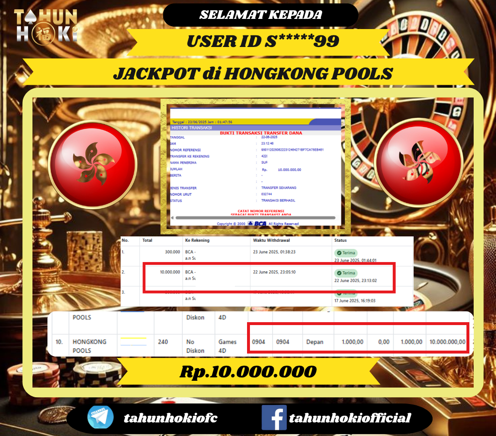 TAHUNHOKI MENANG TOGEL HONGKONG POOLS Rp. 10,000,000,- LUNAS