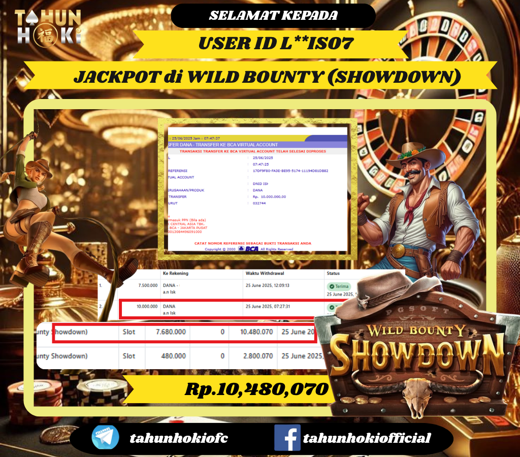 TAHUNHOKI MENANG WILD BOUNTY (SHOWDOWN) PG SOFT Rp. 10,480,070,- LUNAS