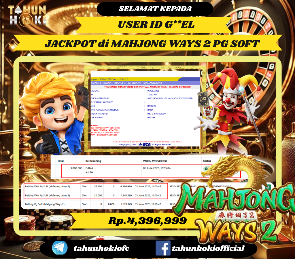 TAHUNHOKI MENANG MAHJONGWAYS 2 PG SOFT Rp. 4,396,999,- LUNAS