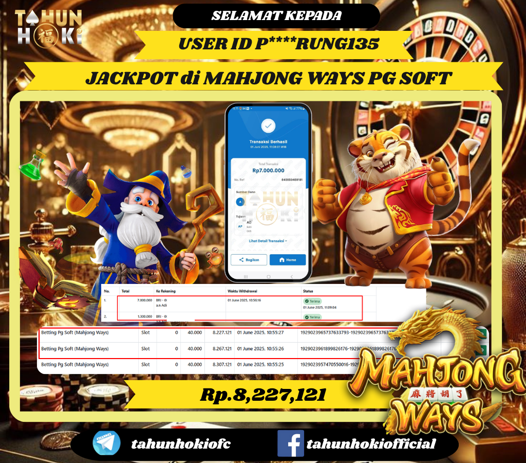 TAHUNHOKI MENANG MAHJONGWAYS PG SOFT Rp. 8,227,121,- LUNAS