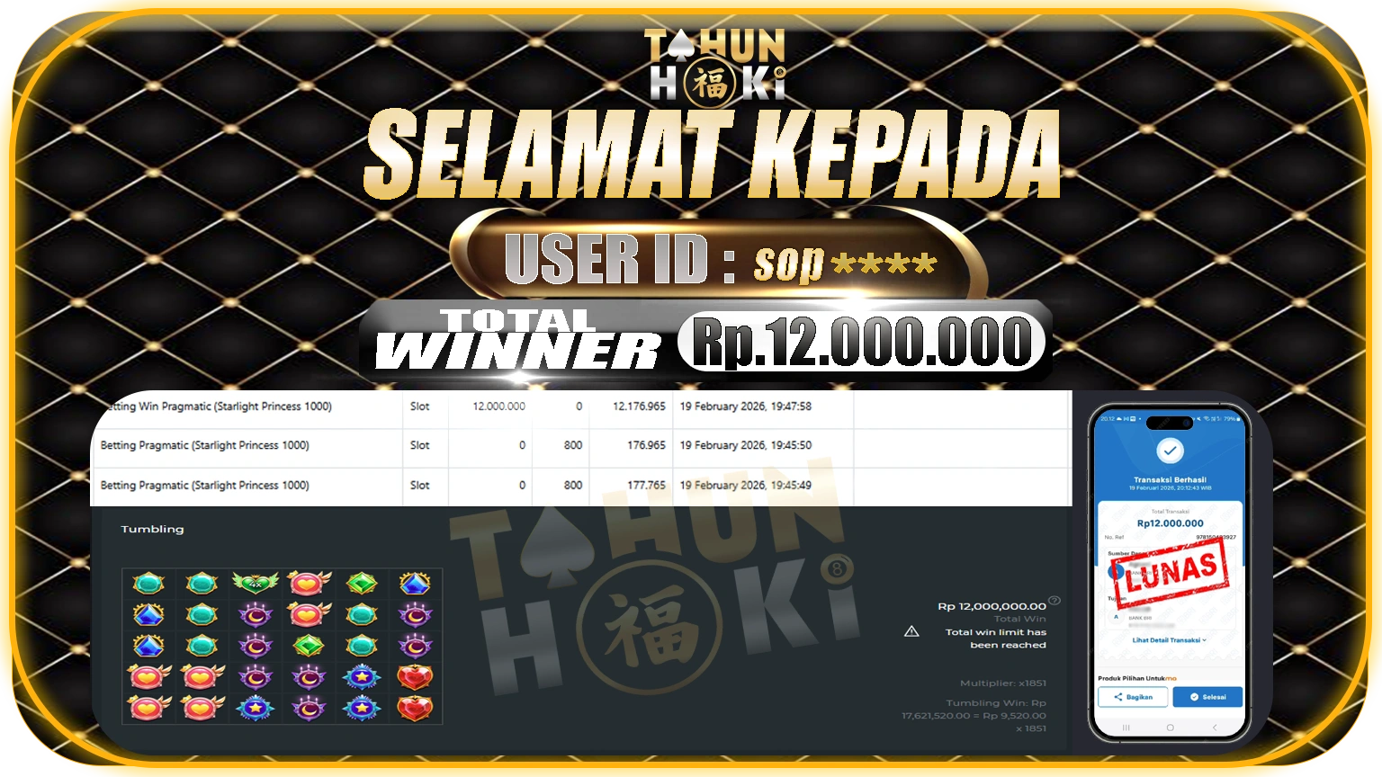 TAHUNHOKI JACKPOT STARLIGHT PRINCESS 1000 – Rp. 16.000.000,- LUNAS