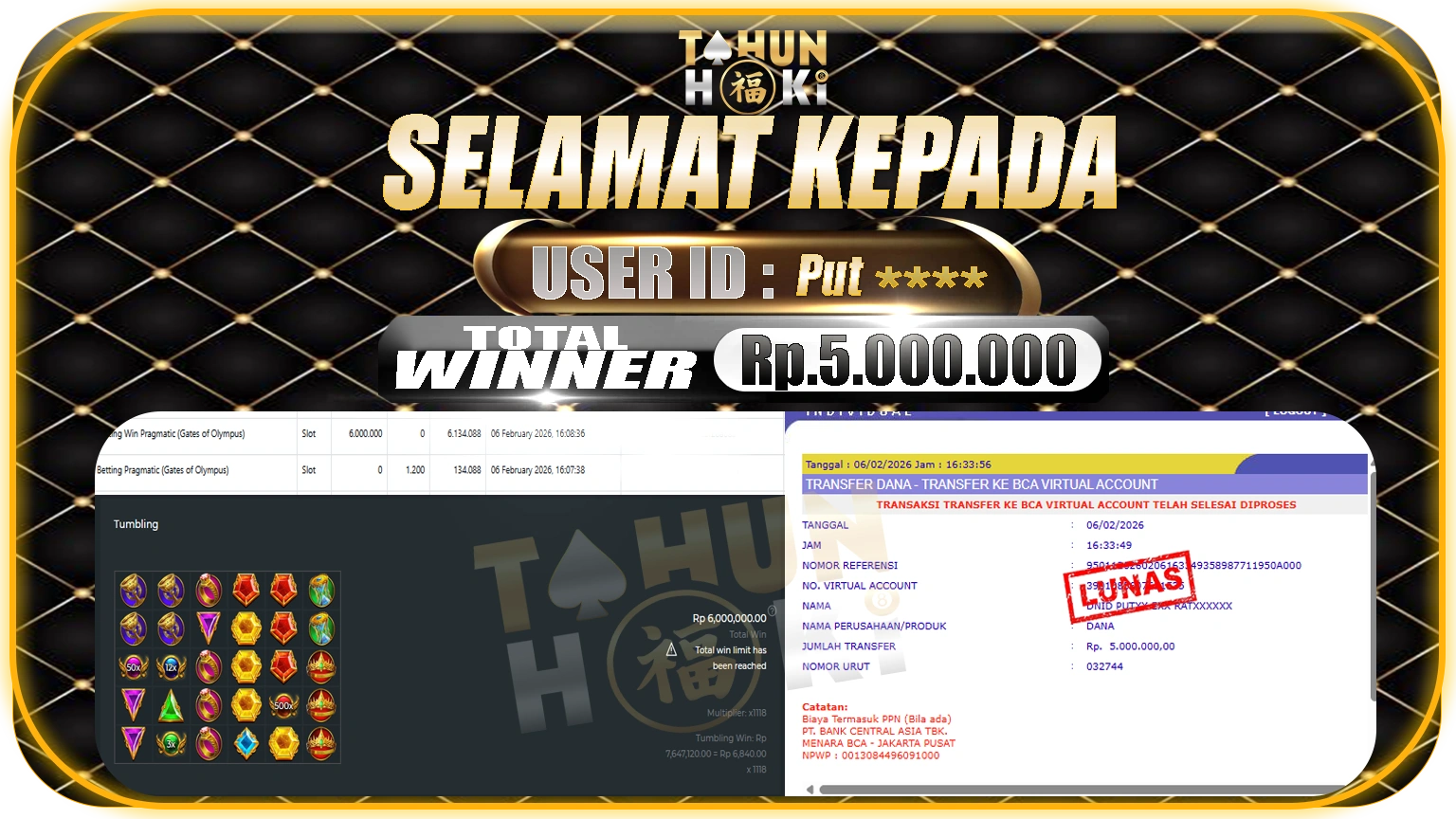 TAHUNHOKI JACKPOT GATES OF OLYMPUS Rp. 5.000.000,- LUNAS