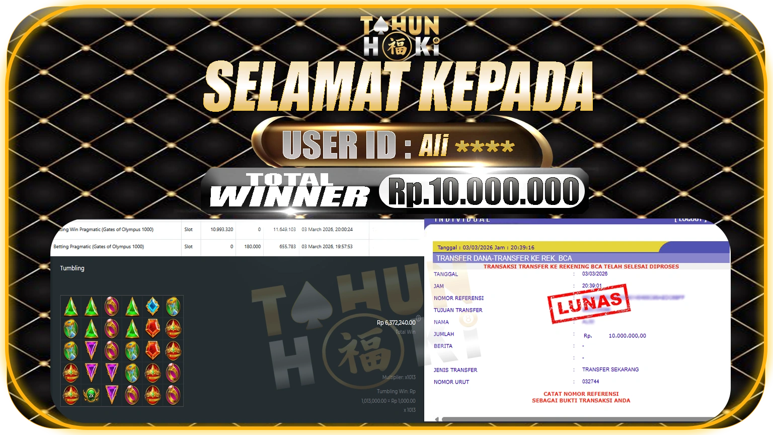 TAHUNHOKI JACKPOT PRAGMATIC PLAY GATES OF OLYMPUS 1000 – Rp. 10.000.000,- LUNAS