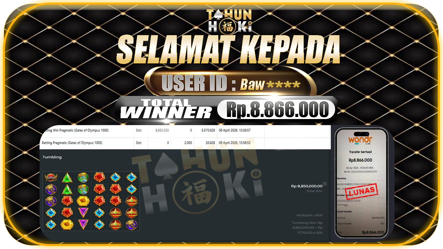 TAHUNHOKI JACKPOT GATES OF OLYMPUS 1000 – Rp. 8.866.000,- LUNAS